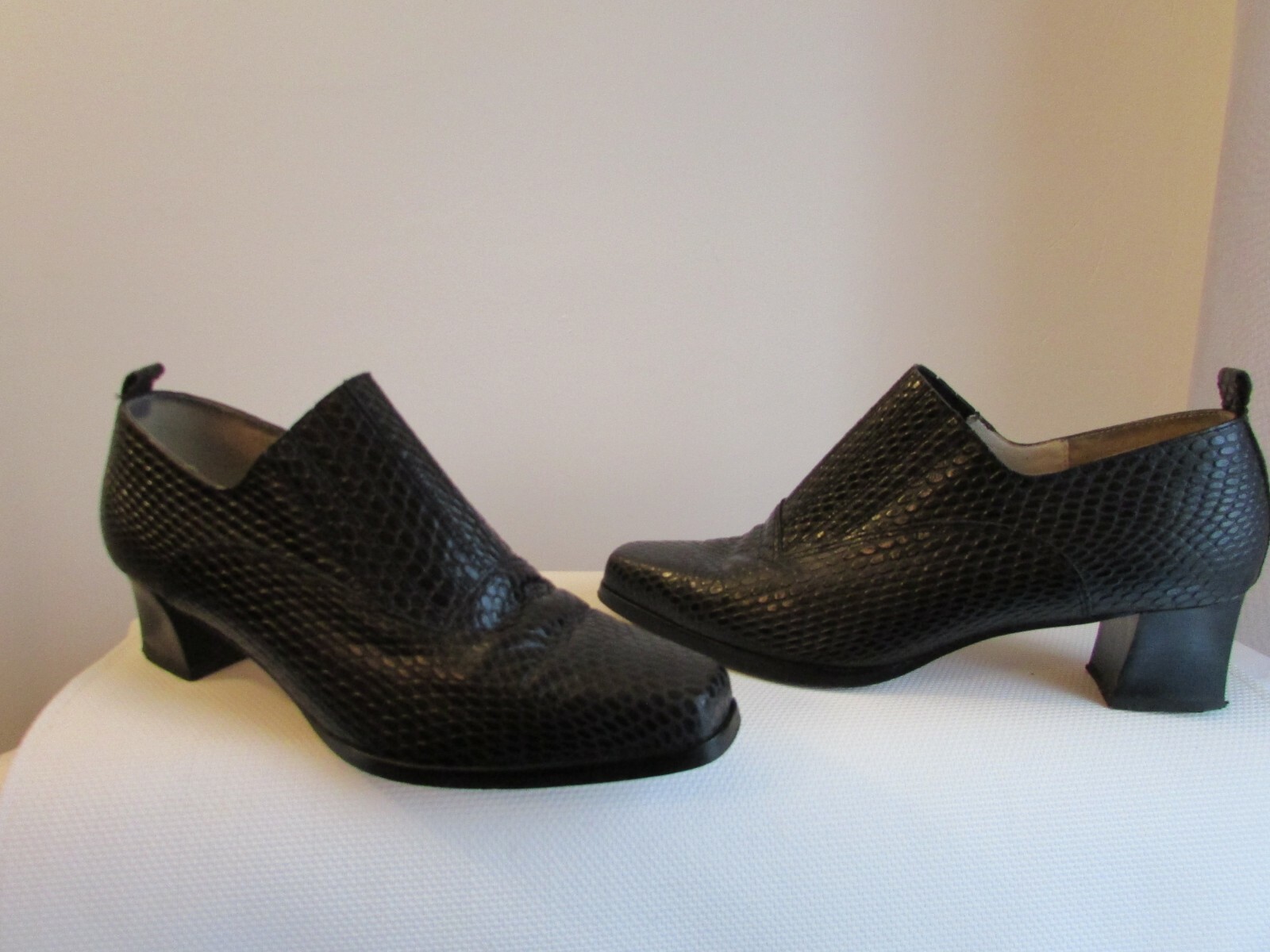 vintage bocage black leather python style ankle b… - image 1