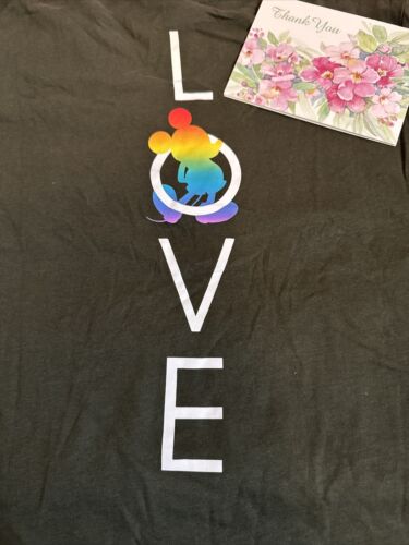 NWT Disney Parks Rainbow Pride Love Black Vneck T-Shirt Mickey Mouse Women’s XS - Picture 13 of 16