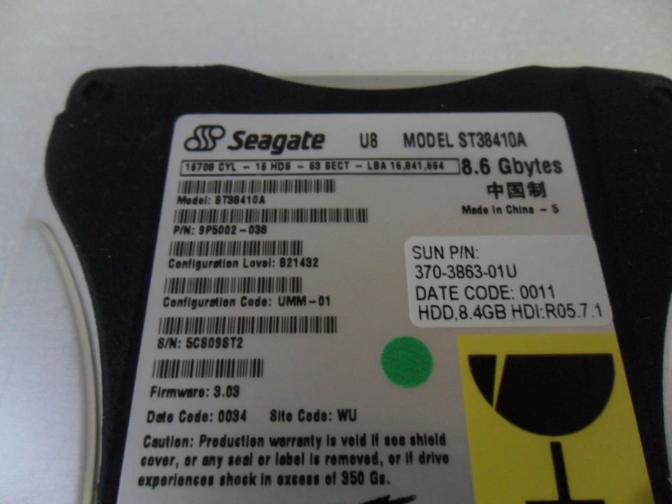 SUN 370-3863-01U Seagate Medalist 8410A 8.62 GB 5400 RPM ST38410A IDE Hard Drive - Image 2 of 2