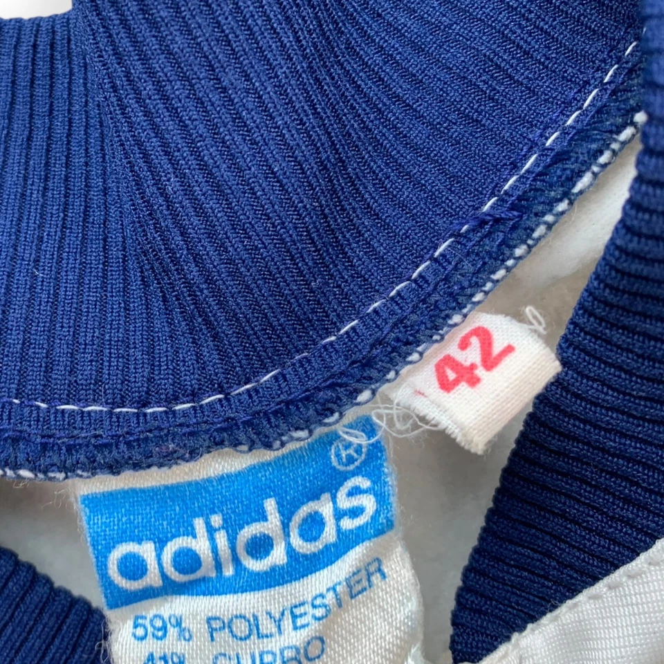 adidas vintage Jacke Gr. 42 L Damen 80er Trainingsjacke weiß blau oldschool AJ7 - Bild 3 von 4