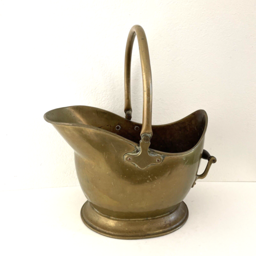 Large Vintage Brass Coal Ash Scuttle Pail Fireplace Bucket w Handles - Afbeelding 1 van 8