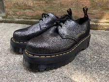 Dr Martens 1461 Quad FL Lace Platform Oxford  Black Glitter Fur Lined Women Sz 8