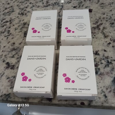 NIB Dans Un Jardin Coconut Oil Soap Set Of 4 New In Box Made In USA CREAM SOAP