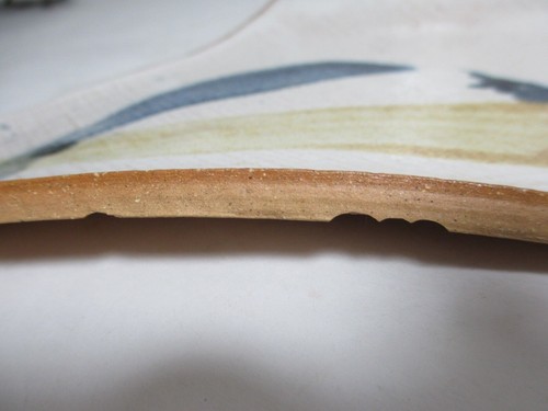 2 Unique Handmade Mid Modern Clay Sushi Plates Wht Glaze Splashed Blue Gold Art - Picture 10 of 12