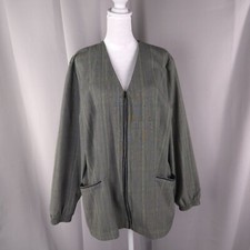 Womens Scrub Jacket Large Gray Green Plaid Zip Front Academia Preppy Workwear