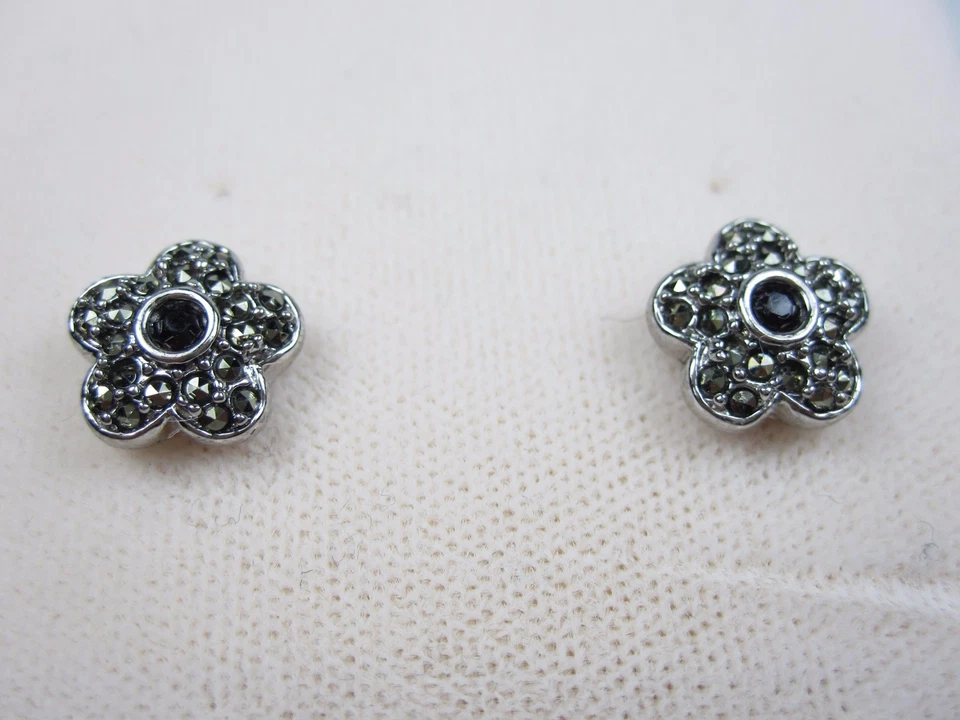 D'Orlan Rhodium Plated Pierced Earrings with Marcasite Crystals 0653 - Image 3 of 4