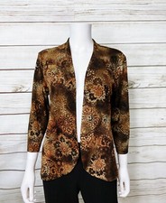 Additions By Chicos Womens Open Front Blazer Size 2 Multicolor Floral 3/4 Sleeve