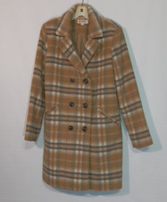 Merona Wool Blend Ladies Coat Multi-color Light Beiges And Blue Sz Large