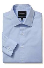Bonobos Jetsetter Stretch Dress Shirt 16.5 / 33 Tailored Fit Blue Textured Dobby