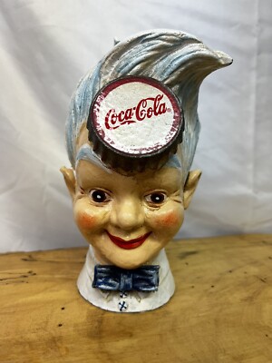Cast Iron Coca-Cola Coke Sprite Boy Soda Head Heavy Coin Bank
