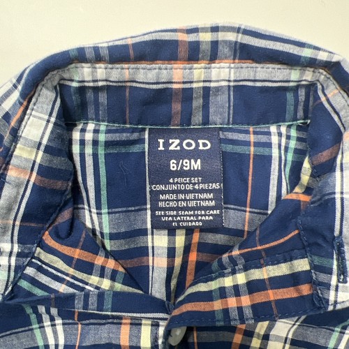 Izod Infant 6-9 Months Boys Plaid Shirt Button Up Snap Bottom One Piece Bodysuit - Picture 3 of 5