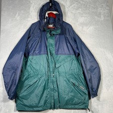 Helly Hansen Jacket Mens XL Green Blue Helly Tech HH Packable Hooded Rain Coat