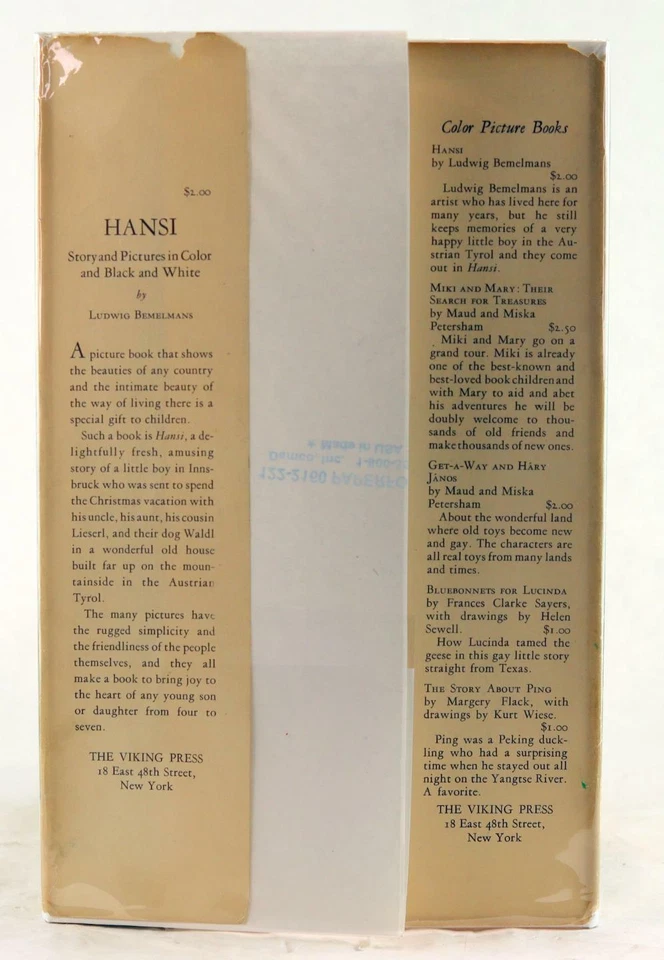 Ludwig Bemelmans First Edition 1934 Hansi Author of Madeline's 1st Book HC w/DJ — 第 3/4 张图片