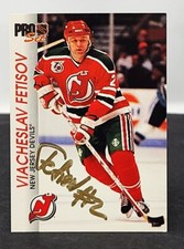 VIACHESLAV FETISOV Signed 1992 Pro Set Hockey Card #96 New Jersey Devils