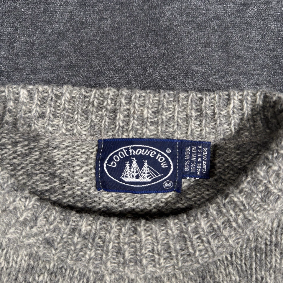 Boathouse Row Vintage Wool Fisherman's Sweater Striped Knit Gray Mens M USA Made - Image 2 of 4