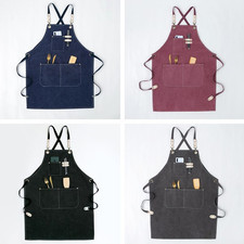 water-repellent Canvas Strap Bib Apron Barista Bartender Chef Cook Work Uniform