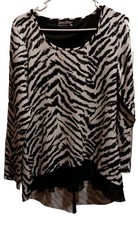 Tango Mango Bold Zebra Print Tunic Blouse Woman Size Medium Artsy Casual Chic