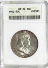 1952 FRANKLIN Silver Half Dollar ANACS MS 64 FBL