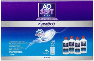 ALCON Aosept Plus Hydraglyde Pflegemittel mit Behälter XXL, Systempack, 4 x 360 ml