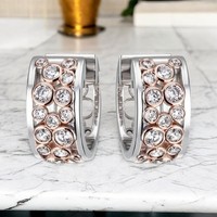 Creolen 925 Sterling Silber Bicolor Vergoldet 36 Zirkonia Ohrringe