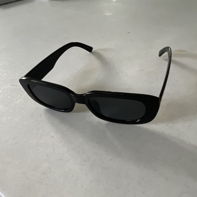 Women s Rectangle Sunglasses Black Plastic Frame Tinted Black Lenses