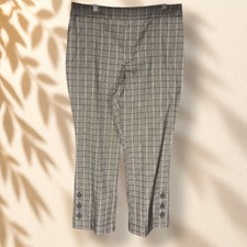 Simply Vera Vera Wang Dress Pants Women L Large Gray Plaid High Rise Flat Front