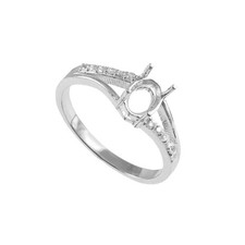 7x5mm Oval Semi Mount Ring 925 Sterling Silver White CZ Accented Setting