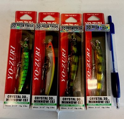 Lot Of 4-Yo Zuri 90mm Crystal 3D Minnows, , 3 Separate Colors, 3/8oz, 3.5  Long