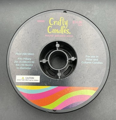 Crafty Candles 75 Yards Round Braided Wick for Use in Pillar and Column Candles