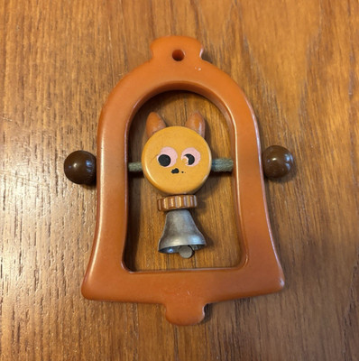 Vintage 1940 s Bakelite Tykie Toys Crib Toy- Cat in Bell 