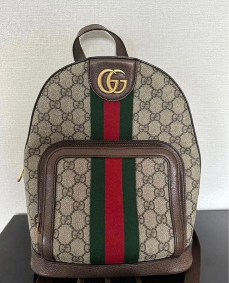 GUCCI Ophidia GG Sherry Line Small Backpack Ziplock Leather PVC Brown Beige thumbnail 15