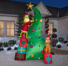 Gemmy 10ft LED Grinch and Max Decorating Christmas Tree Airblown Inflatable NIB