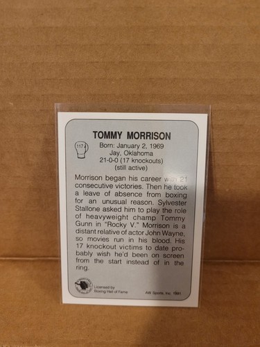 1991 Aw Sport Tommy Morrison Boxing Card - Bild 2 von 2