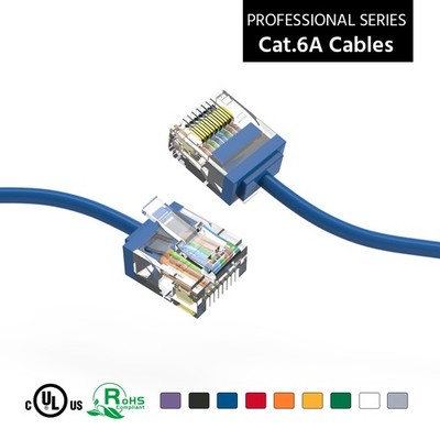 15 Pack of 7Ft CAT6A UTP Super-Slim Ethernet Network Cable 32AWG Blue