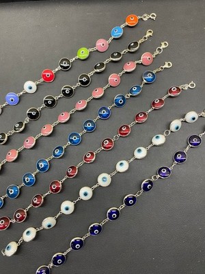 7 PCS  WHOLESALE EVIL EYE TURKISH BRACELET STERLING SILVER 925  10MM