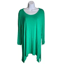 Chico's Women's Kelly Green Liquid Knit Flowy Tunic Top Size 3 XL Lagenlook