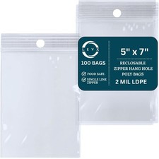 2 Mil Clear Reclosable Zip Poly Bags 5 x 7 Inch with Hang Hole (100–1000 Pack)
