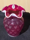 Fenton Cranberry Opalescent Heart Optic Vase, Vintage 5.5" Valentine's Day Gift