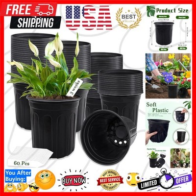 60 Pcs 1 Gallon Plant Nursery Pots,Plastic Pots with Drainage Holes,Garden Fl...
