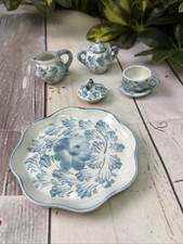 Vintage Blue And White Porcelain Childs 4/pc Tea Set Missing Teapot