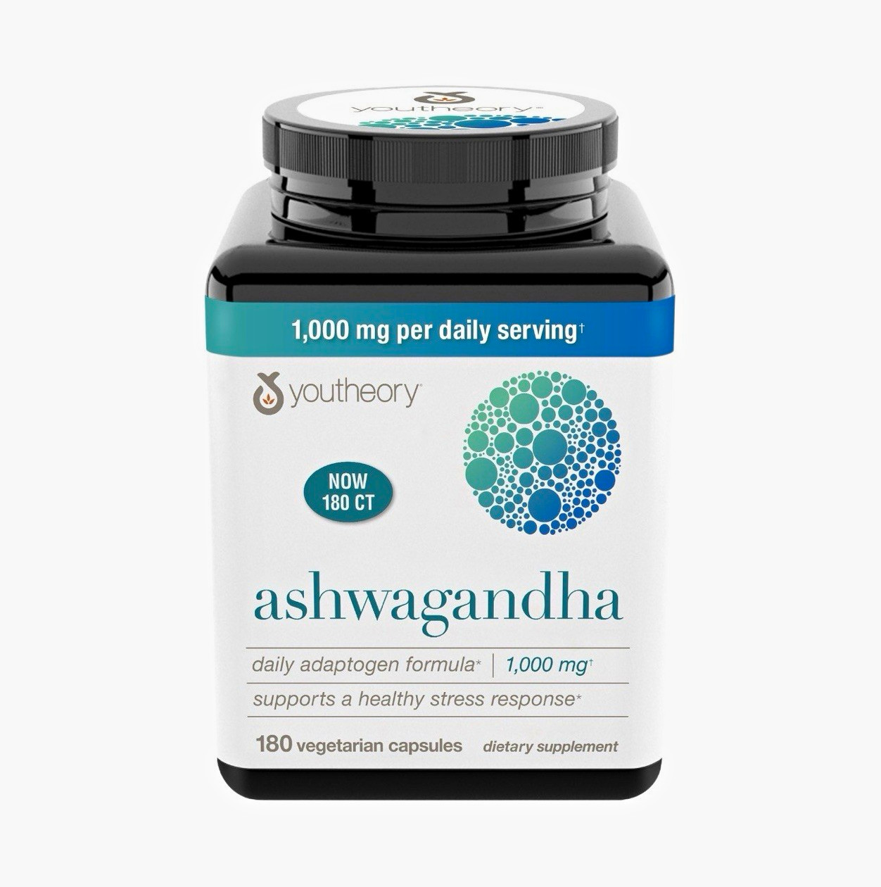Youtheory Ashwagandha 1000 mg Stress Support Capsules, 180 Count, Vegetarian
