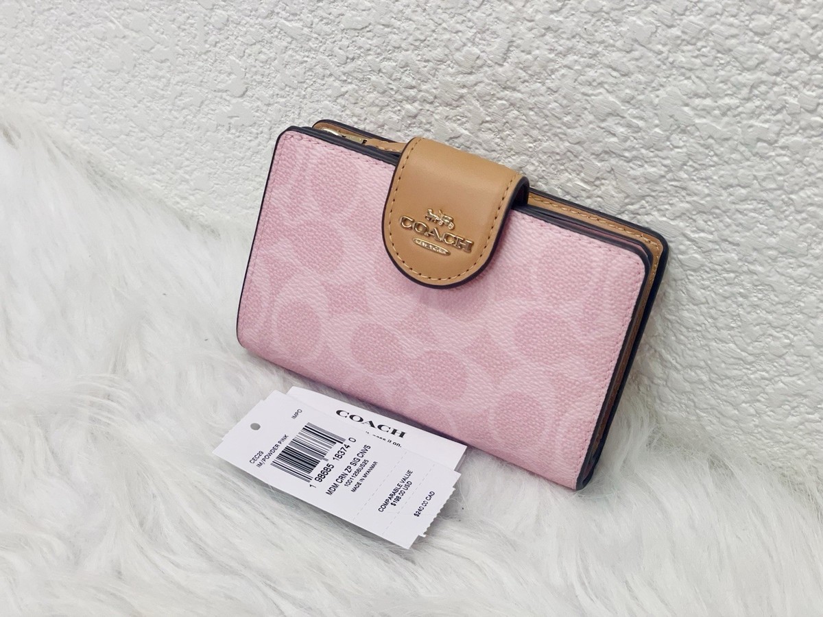 NWT COACH CEC29 Medium Corner Zip Wallet Signature Canvas Leather