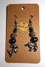 Schnauzer Dog Dangle Earrings Freshwater Pearl Handmade USA Puppy Lover Gift