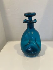 Blenko Teal Or Peacock 49 Decanter with Original Stopper