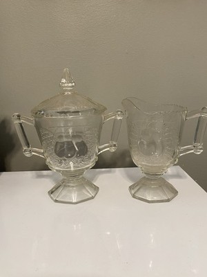 Vintage Jeannette Glass Baltimore Pear Creamer & Covered Sugar Bowl Set