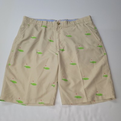 Ovation Mens Golf Shorts 36 Game Changer Tan Green Golf Putting Green Pattern