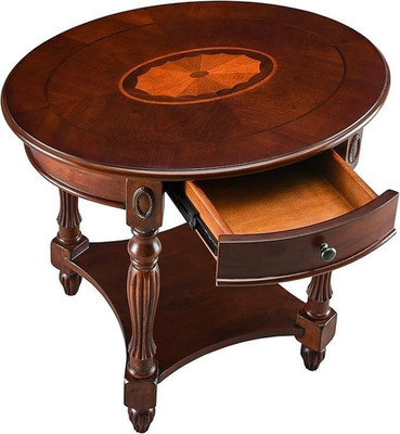 Elegant Solid Wood Oval End Table with Drawer & Shelf - Cherry Walnut Finish