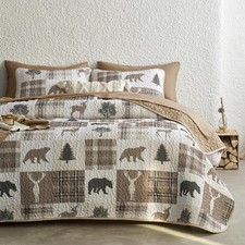 - Rustic Quilt Set, Cabin Lodge Christmas Bear Moose Deer Wildlife Western Pa...