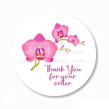 Thank You Orchid Labels Scrapbook Stickers Favors 5 Sizes Round, Matte or Glossy