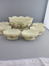 1899 EAPG Northwood CHRYSANTHEMUM SPRIG Uranium CUSTARD Glass  BERRY BOWL SET